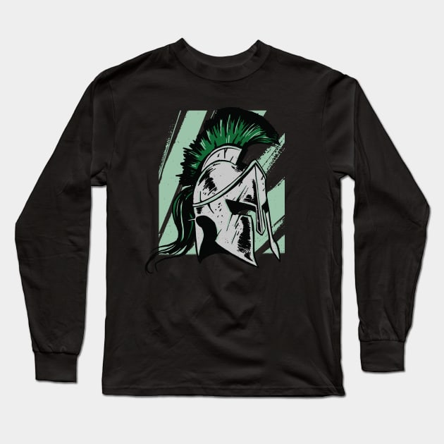 Gritty Spartan Helment Illustration Long Sleeve T-Shirt by SLAG_Creative